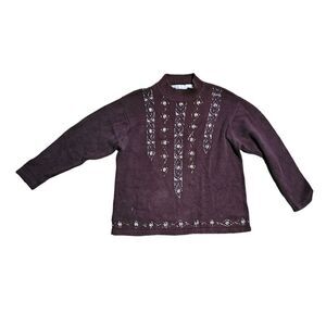 Women's OHI Floral Beaded Ramie Sweater XL VINTAGE‎